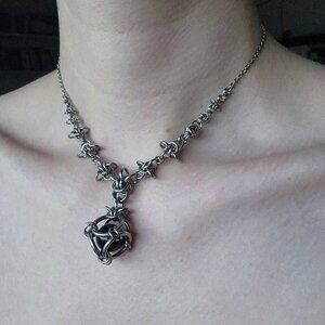 Gothic silver thorns & onyx pearl choker necklace